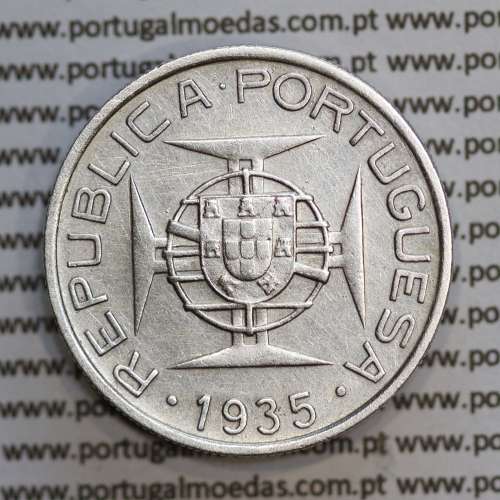Moçambique 5$00 1935 Prata, (cinco escudos em prata de 1935), (MBC), World Coins Mozambique KM 62