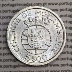 Moçambique 5$00 1949 Prata, (cinco escudos em prata de 1949), (MBC+/Bela-), World Coins Mozambique KM 69