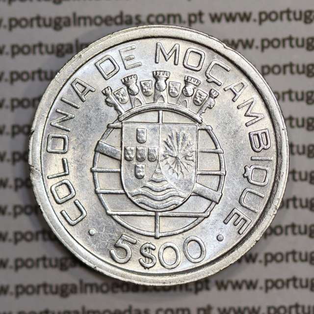 Moçambique 5$00 1949 Prata, (cinco escudos em prata de 1949), (MBC+/Bela-), World Coins Mozambique KM 69