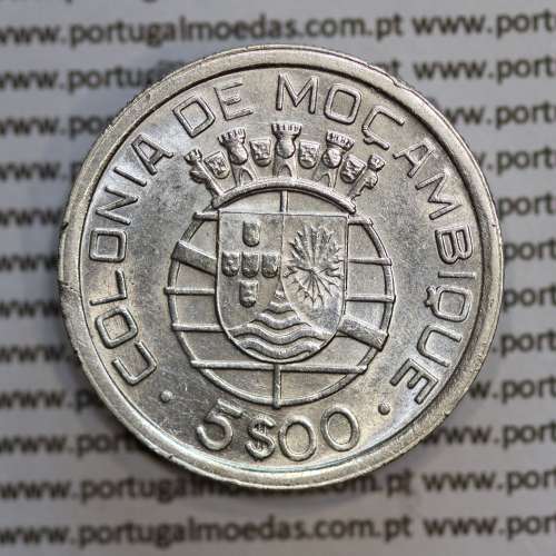 Moçambique 5$00 1949 Prata, (cinco escudos em prata de 1949), (MBC+/Bela-), World Coins Mozambique KM 69