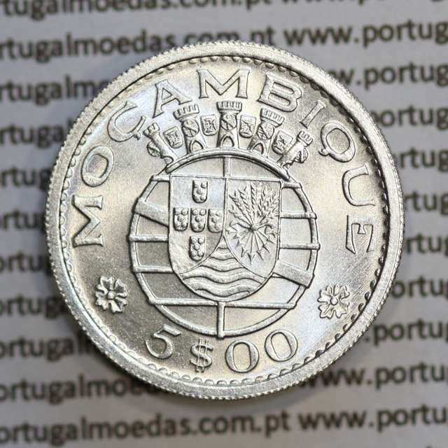 Moçambique 5$00 1960 Prata, (cinco escudos em prata de 1960), (Soberba), World Coins Mozambique KM 84