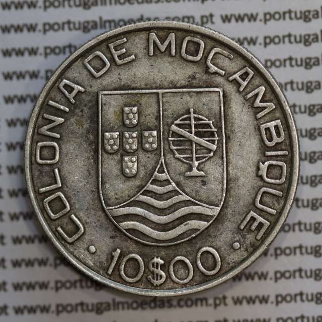 Moçambique 10$00 1936 Prata, (dez escudos em prata de 1936), (MBC), World Coins Mozambique KM 67
