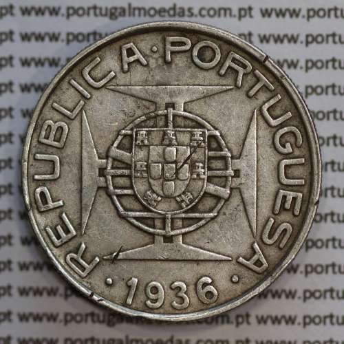 Mozambique, silver coin of 10 Escudos 1936, Former Portuguese colony, (VF+), World Coins Mozambique KM 67 b