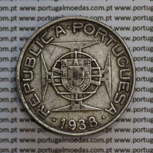 Moçambique 10$00 1938 Prata, (dez escudos em prata de 1938), (BC), World Coins Mozambique KM 70