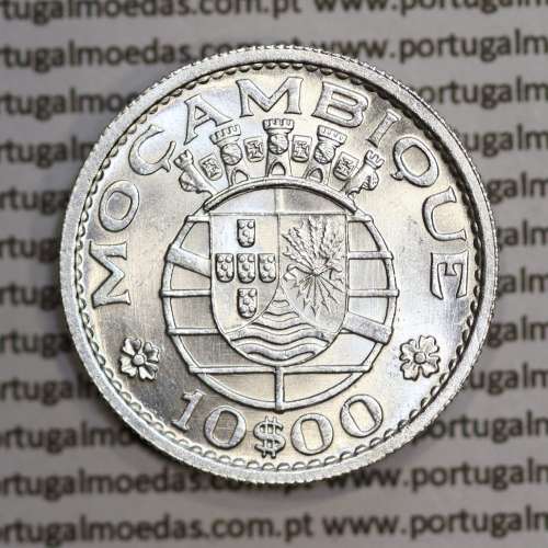 Moçambique 10$00 1960 Prata, (dez escudos em prata de 1960), (Soberba), World Coins Mozambique KM 79