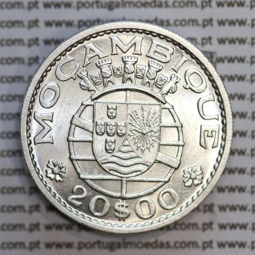 Mozambique, silver coin of 20 Escudos 1960 Former Portuguese Colony of Mozambique, (UNC), World Coins Mozambique KM 80