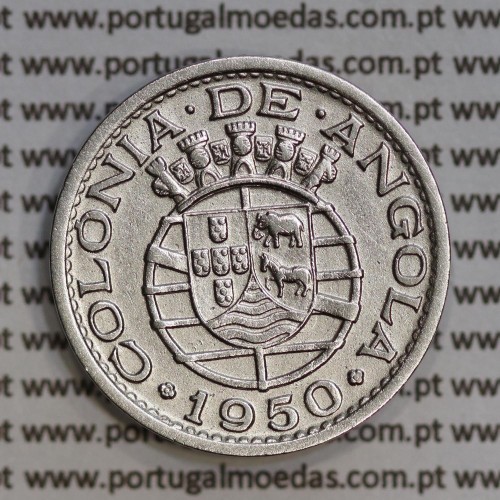 Angola 50 Centavos 1950 Alpaca, ("$50" cinquenta centavos 1950 Angola), (MBC+/Bela), Ex-Colónia Angola, World Coins Angola KM 72