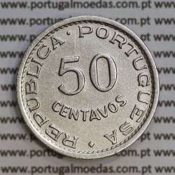 Angola 50 Centavos 1950 Alpaca, ("$50" cinquenta centavos 1950 Angola), (MBC+/Bela), Ex-Colónia Angola, World Coins Angola KM 72