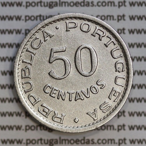 Angola 50 Centavos 1950 Alpaca, ("$50" cinquenta centavos 1950 Angola), (MBC+/Bela), Ex-Colónia Angola, World Coins Angola KM 72