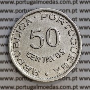 Angola 50 Centavos 1950 Alpaca, ("$50" cinquenta centavos 1950 Angola), (MBC+/Bela), Ex-Colónia Angola, World Coins Angola KM 72