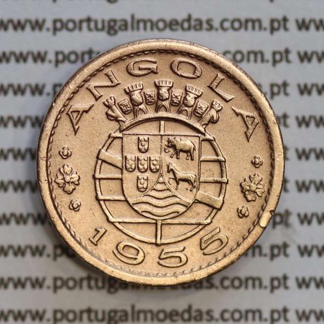Angola 50 Centavos 1955 Bronze, ("$50" cinquenta centavos 1955 Angola), (MBC+), Ex-Colónia Angola, World Coins Angola KM 75