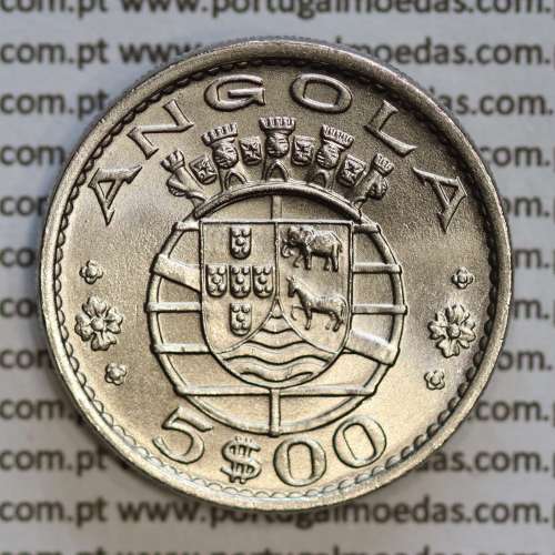 Angola 5$00 1972 cuproníquel, (5 escudos Cupro-Níquel1972), (Soberba) 5 Escudos copper-nickel 1972 World Coins Angola KM 81