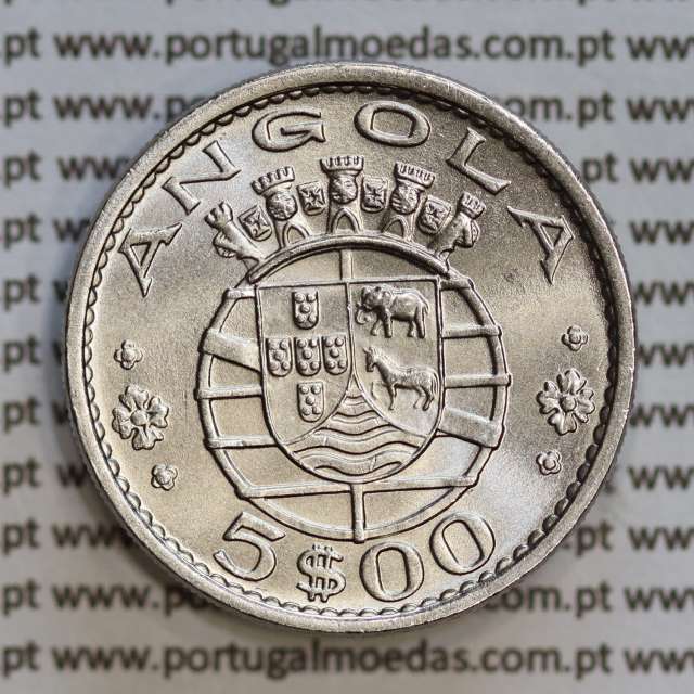 Angola 5$00 1972 cuproníquel, (5 escudos Cupro-Níquel1972), (Soberba) 5 Escudos copper-nickel 1972 World Coins Angola KM 81