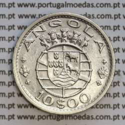 Angola 10$00 1952 prata, (10 escudos prata 1952), (MBC+) 10 Escudos silver 1952 World Coins Angola KM 73