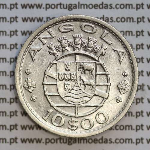 Angola 10$00 1952 prata, (10 escudos prata 1952), (MBC+) 10 Escudos silver 1952 World Coins Angola KM 73