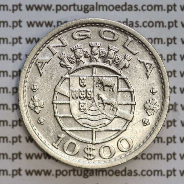 Angola 10$00 1952 prata, (10 escudos prata 1952), (MBC+) 10 Escudos silver 1952 World Coins Angola KM 73