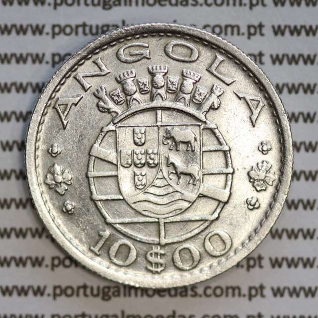 Angola 10$00 1955 prata, (10 escudos prata 1955), (MBC+) 10 Escudos silver 1955 World Coins Angola KM 73