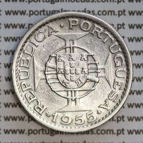 Angola 10$00 1955 prata, (10 escudos prata 1955), (MBC+) 10 Escudos silver 1955 World Coins Angola KM 73