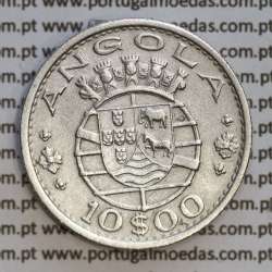 Angola 10$00 1955 prata, (10 escudos prata 1955), (MBC+) 10 Escudos silver 1955 World Coins Angola KM 73