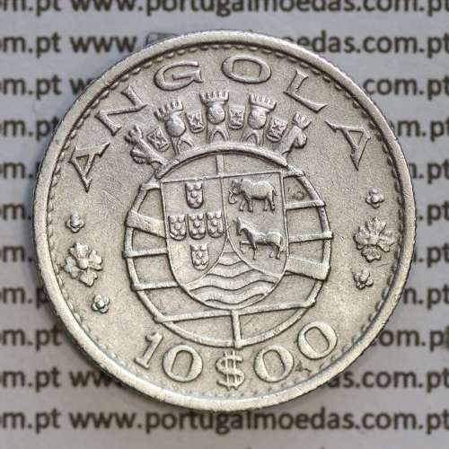 Angola 10$00 1955 prata, (10 escudos prata 1955), (MBC+) 10 Escudos silver 1955 World Coins Angola KM 73