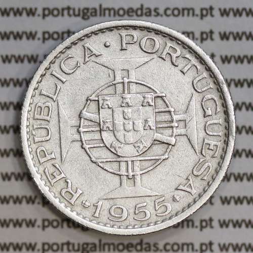 Angola 10$00 1955 prata, (10 escudos prata 1955), (MBC+) 10 Escudos silver 1955 World Coins Angola KM 73