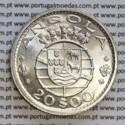 Angola, silver coin of 20 Escudos 1955, 20$00 silver 1955 of former portuguese colony of Angola, (UNC), World Coins Angola KM 74