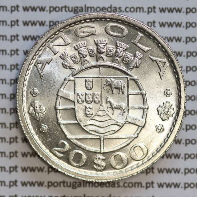 Angola, silver coin of 20 Escudos 1955, 20$00 silver 1955 of former portuguese colony of Angola, (UNC), World Coins Angola KM 74