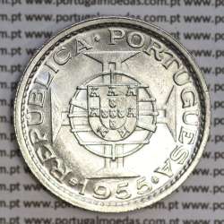 Angola, silver coin of 20 Escudos 1955, 20$00 silver 1955 of former portuguese colony of Angola, (UNC), World Coins Angola KM 74