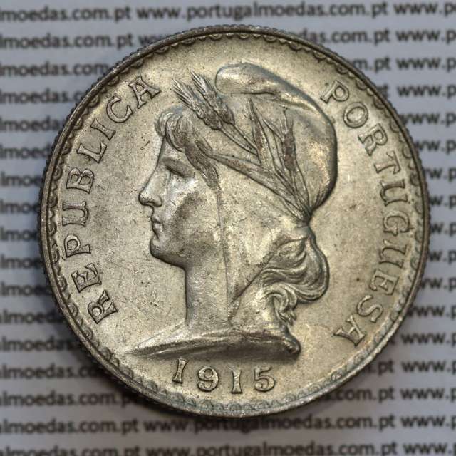 1 Escudo 1915 prata, (1$00 escudo prata 1915), (MBC+), 1 Escudo Silver 1915 World Coins Portugal  KM 564