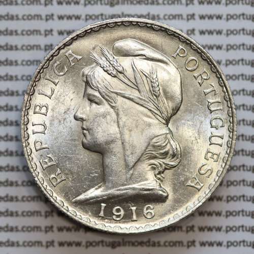1 Escudo 1916 prata, (1$00 escudo prata 1916), (Soberba), 1 Escudo Silver 1916 World Coins Portugal  KM 564