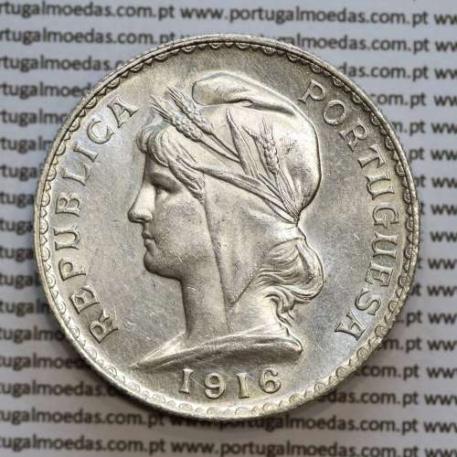 1 Escudo 1916 prata, (1$00 escudo prata 1916), (Bela/Soberba), 1 Escudo Silver 1916 World Coins Portugal  KM 564