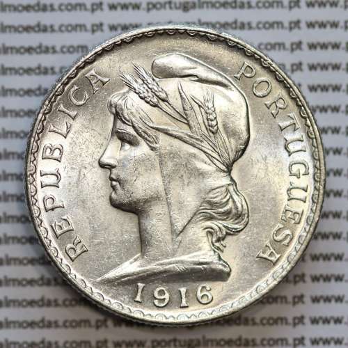 1 Escudo 1916 prata, (1$00 escudo prata 1916), (Soberba), 1 Escudo Silver 1916 World Coins Portugal  KM 564