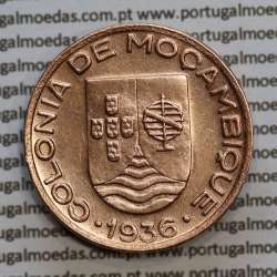 Moçambique, 20 centavos 1936 Cobre, ("$20" centavos cobre 1936), (MBC+/Bela) Ex-Colónia Moçambique, World Coins Mozambique KM 64