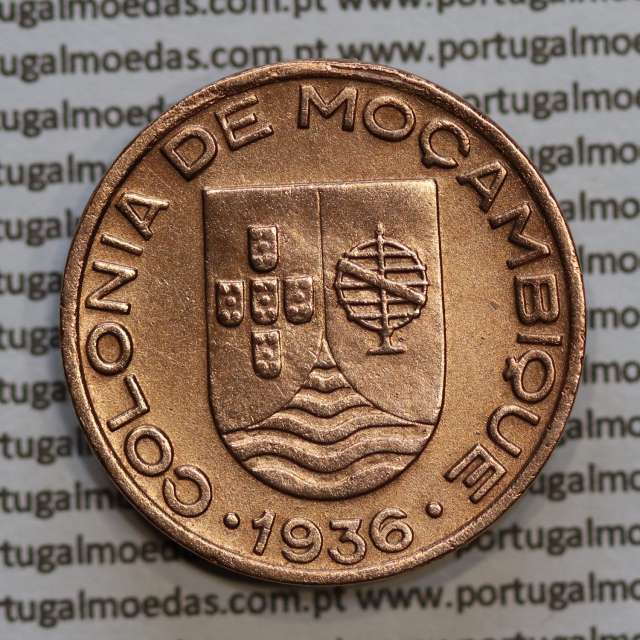 Moçambique, 20 centavos 1936 cobre da Ex-Colónia Portuguesa de Moçambique, (MBC+), World Coins Mozambique KM 64