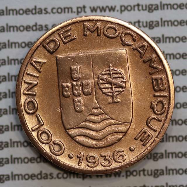 Moçambique, 20 centavos 1936 Cobre, ("$20" centavos cobre 1936), (MBC+) Ex-Colónia Moçambique, World Coins Mozambique KM 64