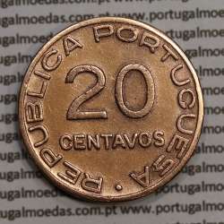 Moçambique, 20 centavos 1936 Cobre, ("$20" centavos cobre 1936), (MBC+) Ex-Colónia Moçambique, World Coins Mozambique KM 64