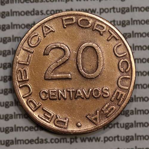 Moçambique, 20 centavos 1936 Cobre, ("$20" centavos cobre 1936), (MBC+) Ex-Colónia Moçambique, World Coins Mozambique KM 64