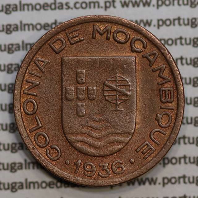Mozambique, Copper coin of 10 Centavos 1936 of Former Portuguese Colony of Mozambique, (VF+), World Coins Mozambique KM 63