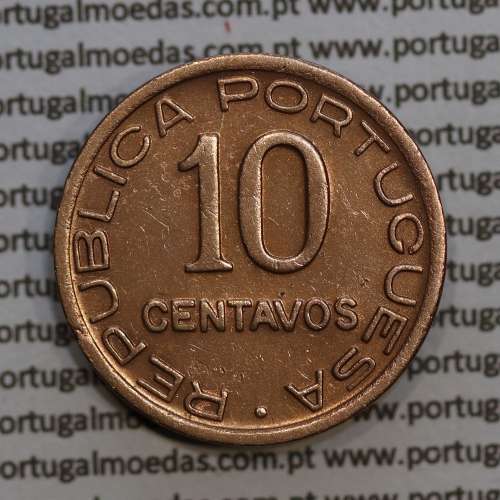 Moçambique 10 centavos 1942 cobre, "$10" centavos cobre 1942, (MBC+) Ex-Colónia Moçambique, World Coins Mozambique KM 72