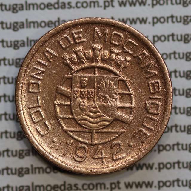 Moçambique 10 centavos 1942 cobre, "$10" centavos cobre 1942, (MBC) Ex-Colónia Moçambique, World Coins Mozambique KM 72
