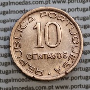 Moçambique 10 centavos 1942 cobre, "$10" centavos cobre 1942, (MBC+/Bela) Ex-Colónia Moçambique, World Coins Mozambique KM 72