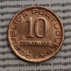 Moçambique 10 centavos 1942 cobre, "$10" centavos cobre 1942, (MBC) Ex-Colónia Moçambique, World Coins Mozambique KM 72