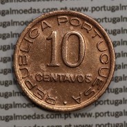 Moçambique 10 centavos 1942 cobre, "$10" centavos cobre 1942, (MBC) Ex-Colónia Moçambique, World Coins Mozambique KM 72