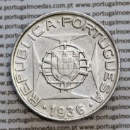 Moçambique 10$00 1936 Prata, 10 escudos 1936 em prata, Ex-Colónia Portuguesa, (MBC), World Coins Mozambique KM#67