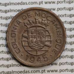 Moçambique, 50 centavos 1945 bronze da Ex-Colónia Portuguesa de Moçambique, (Bela), World Coins Mozambique KM 73