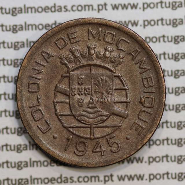 Moçambique, 50 centavos 1945 bronze da Ex-Colónia Portuguesa de Moçambique, (Bela), World Coins Mozambique KM 73