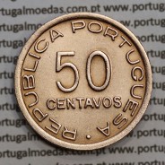 Moçambique 50 centavos 1945 Bronze, "$50" centavos bronze1945, (Bela) Ex-Colónia Moçambique, World Coins Mozambique KM 73