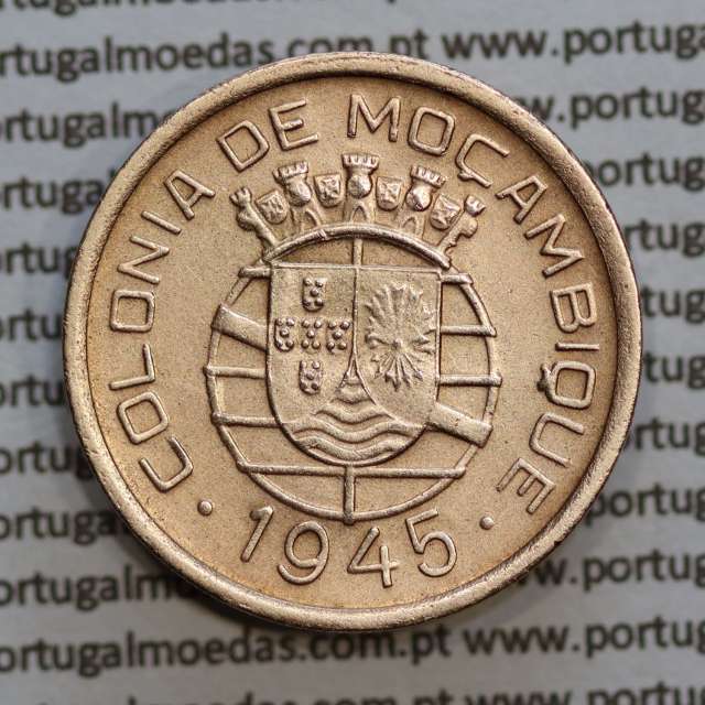 Moçambique 50 centavos 1945 Bronze, "$50" centavos bronze1945, (Bela) Ex-Colónia Moçambique, World Coins Mozambique KM 73