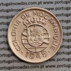 Moçambique 50 centavos 1945 Bronze, "$50" centavos bronze1945, (MBC+) Ex-Colónia Moçambique, World Coins Mozambique KM 73