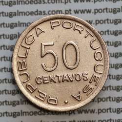Moçambique 50 centavos 1945 Bronze, "$50" centavos bronze1945, (MBC+) Ex-Colónia Moçambique, World Coins Mozambique KM 73